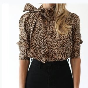 Ulla Johnson Penelope Tie Neck Top Leopard Size 2 Cheetah Animal Print